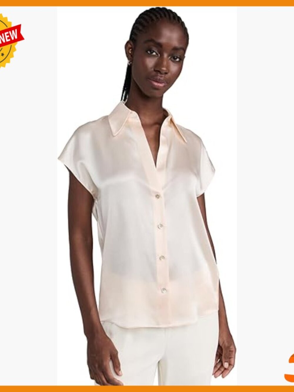 Cap Sleeve Ruched Back Button-Down Blouse Size S